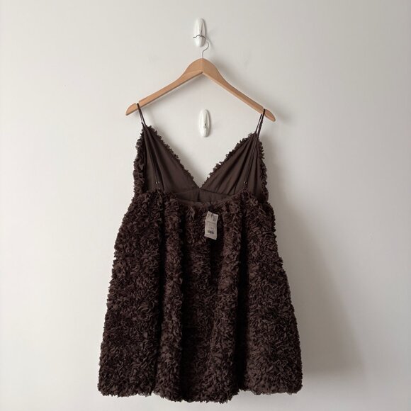 Zara Fluffy Voluminous Mini Dress NWT Chocolate Brown Size Large Blogger Fav - Picture 8 of 10